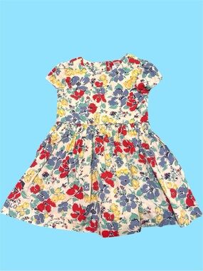 RL Floral Cotton Fit & Flare Baby Dress in Cream with Red, Blue & Yellow Flowers